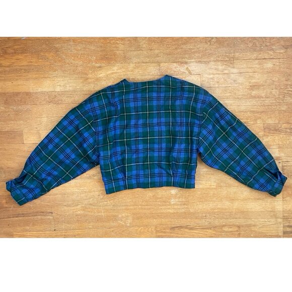 Vintage Wool Suit Set Size Medium 80s Blue Plaid Skirt & Cropped Jacket Plaid w - Picture 4 of 9